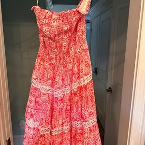 Lilly Pulitzer strapless Pink and White Midi Dress M